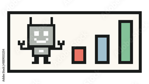 Robot robotic or ai humanoid business concept engineer with cartoon,bot,toy,artificial intelligence,pixel,8 bit,pastel,colorful,background.