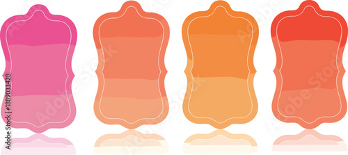 Set of four colorful gradient infographic label templates in pink orange and red tones with decorative borders for business presentations data visualization and web design