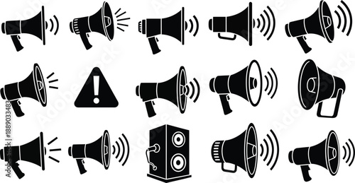 Collection of various megaphone and speaker icons