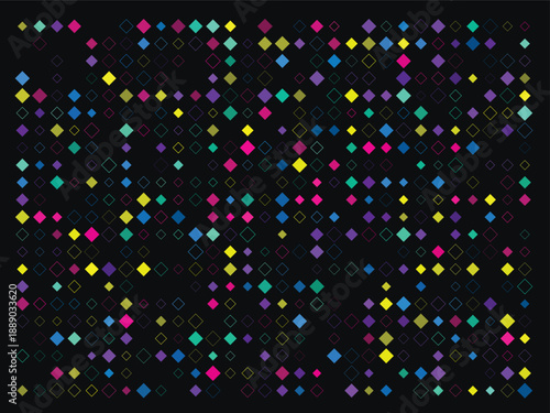 Brightly colored diamond pattern on black grid background, modern and futuristic design with vibrant neon hues