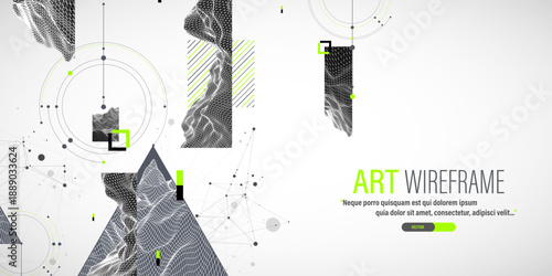 Abstract art wireframe background. Modern science or technology art elements. Surface illustration.
