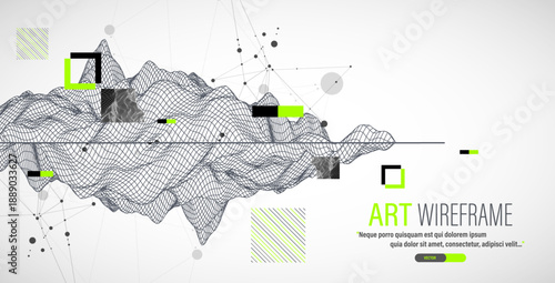 Abstract art wireframe background. Modern science or technology art elements. Surface illustration.