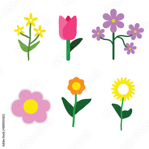 Flower Set Color Illustration Icon Vector for Decorative Design