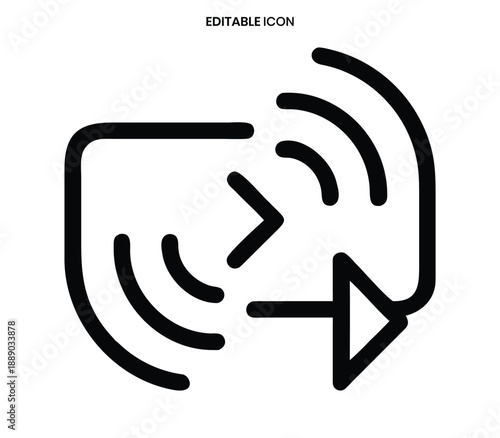 Simple black line icon depicting a speech bubble with an outgoing arrow
