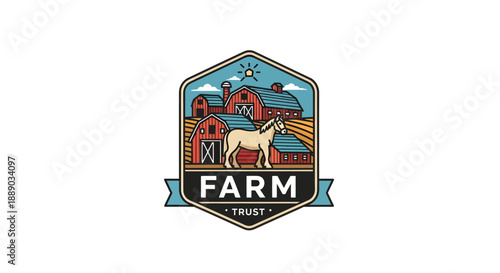 Farm Trust Emblem with Horse and Barn.