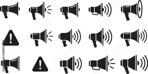 Collection of megaphone and warning sign icons
