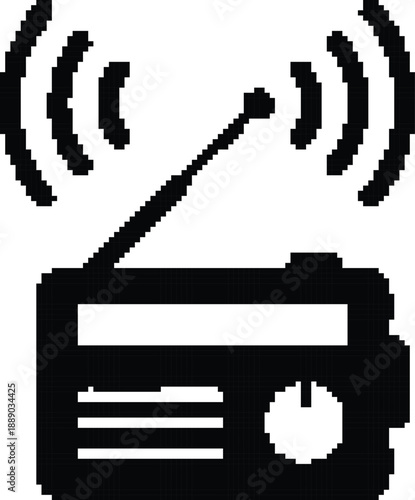 Radio Broadcasting Signal Icon Isolated Black and White