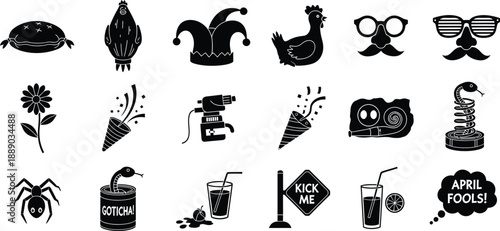 Collection of black and white icons and symbols