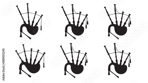 Black and White Silhouette Illustration of Bagpipes on a White Background