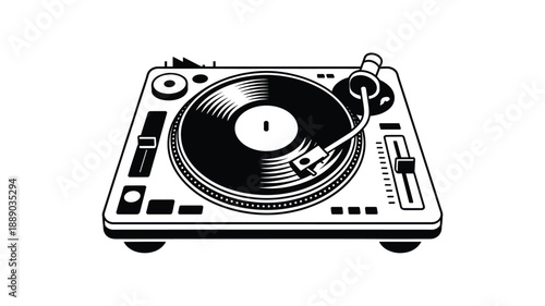 A minimalist vector illustration of a turntable on a white background