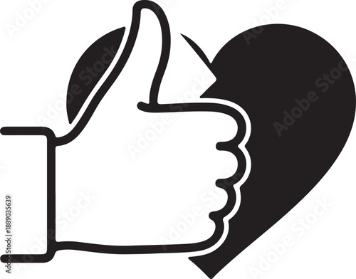Thumbsup hand gesture with heart symbolizing approval and love in simple graphic design