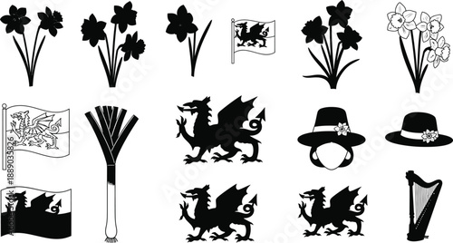 Collection of welsh symbols and icons