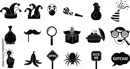 Collection of black and white halloween themed icons and symbols