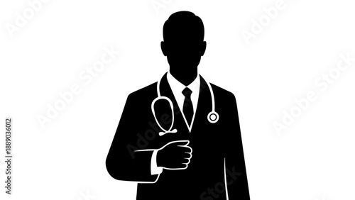 Professional Male Doctor Silhouette Icon with Stethoscope | Physician Profile Vector Illustration for Medical and Healthcare Design