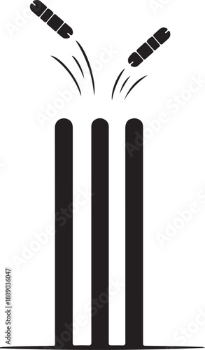 Cricket stumps and bails knocked over by ball game element