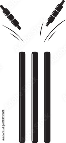 Cricket stumps and bails knocked over by ball game element