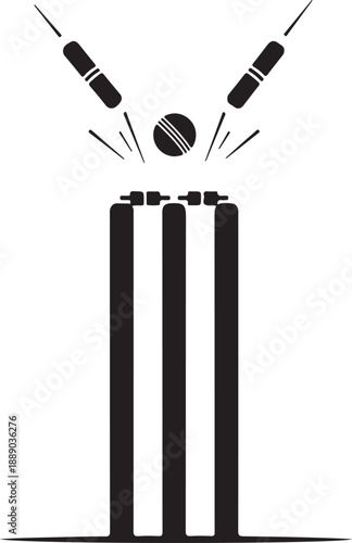 Cricket stumps and bails knocked over by ball game element