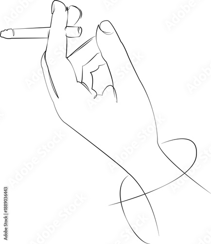 One continuous line drawing on white isolated background. Minimalism linear illustration. cigarette, hand, holding, smoke, woman, health, person, addiction, smoker, tobacco