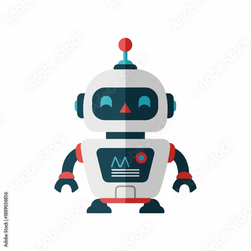Cute Cartoon Robot Character with Antenna and Screen
