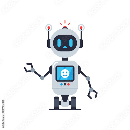 Friendly Robot Character with Happy Face Screen