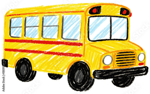 Crayon drawing of yellow School Bus