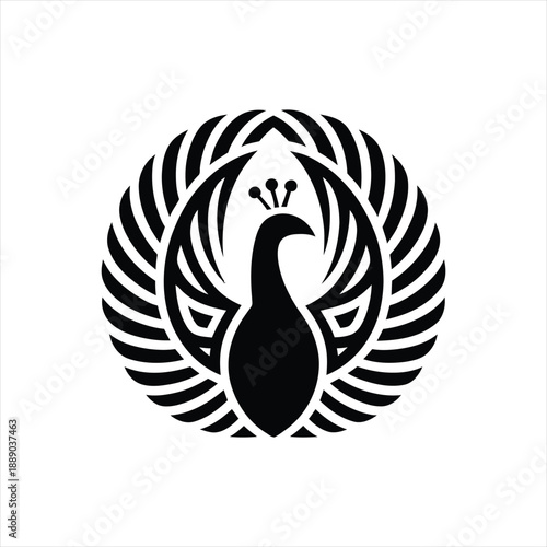 Artistic circular peacock bird mascot logo for fashion and jewelry brand
