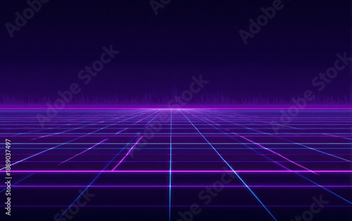 Wallpaper Mural Perspective grid with a violet and blue hue, leading to a dark horizon Torontodigital.ca