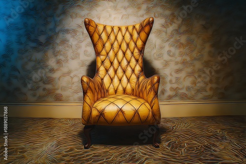 Mustard Yellow Wingback Chair Patterned Wallpaper