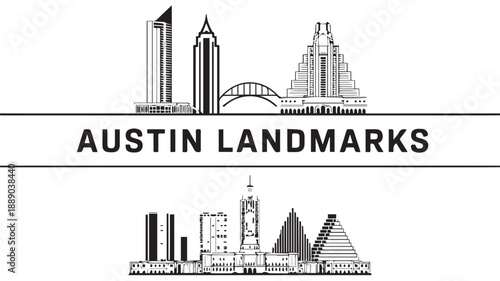 Clean minimalist line art cityscape icon set featuring diverse architectural silhouettes perfect for urban design projects and travel concepts