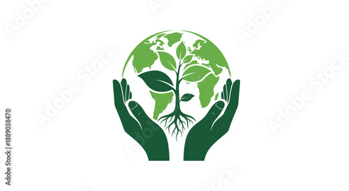 Hands Holding Earth with Growing Plant Symbolizing Environmental Care.
