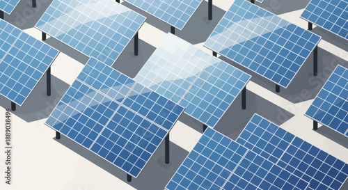 Aerial View of Large Solar Panel Array Generating Clean Energy, Sustainable Power Plant Field