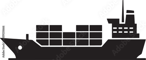Simple vector illustration of a large cargo ship isolated on transparent