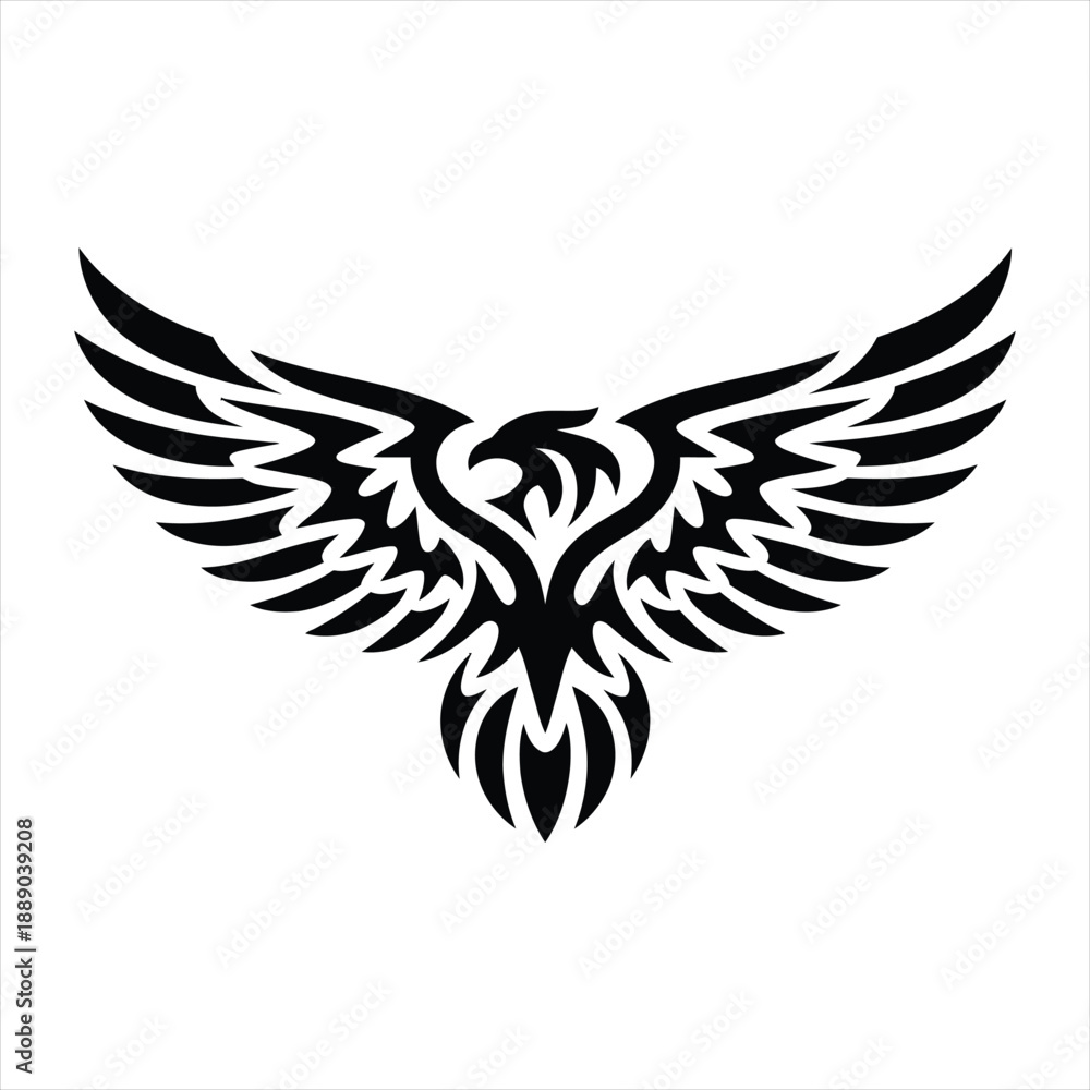 Fototapeta premium Sharp tribal bird mascot with artistic spreading wings for streetwear brand