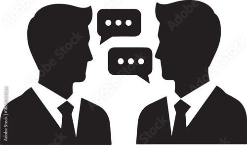 Twobusinessmencommunicatingwithspeechbubbles