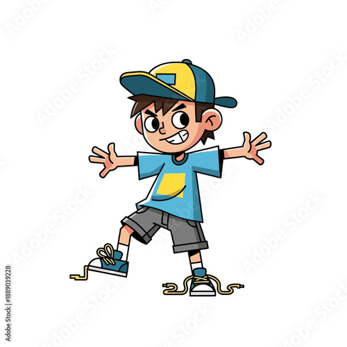 Cartoon Boy With Untied Shoelaces Tripping Hazard