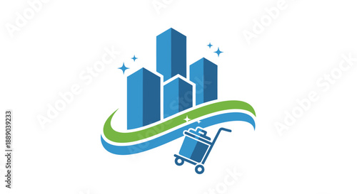 Modern Building Cleaning Service with Trolley Icon.