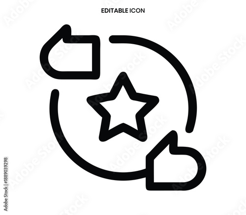 Black outline icon depicting a circular arrow around a star and thumbs up