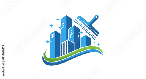 Modern City Buildings Cleaning Service Logo Design.