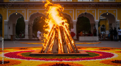 Holika Dahan Sacred Bonfire Ritual Celebrated During Holi Festival in India