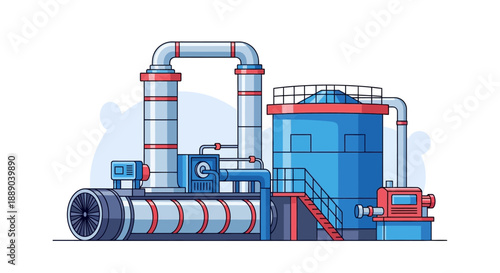 Large Scale Chemical Factory with Pipes and Tanks, Industrial Plant for Production