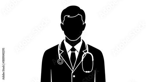 Male Doctor Silhouette Icon | Physician Avatar with Stethoscope Vector Graphic for Healthcare Professionals