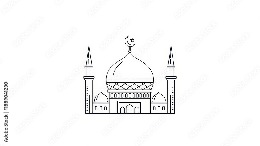 Naklejka premium Symmetrical and linear illustration of a majestic mosque against a plain background
