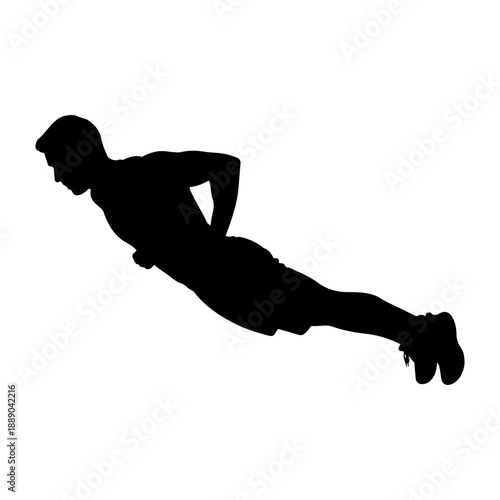 Silhouette of a man performing a push-up exercise Vector