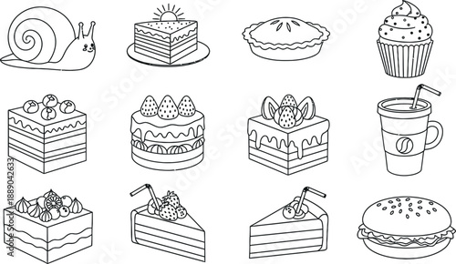 Collection of assorted desserts and fast food items isolated on transparent background