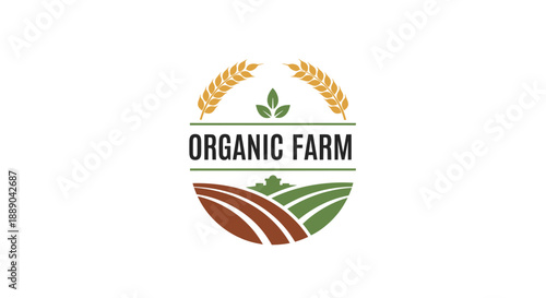 Organic Farm Logo with Wheat and Fields.