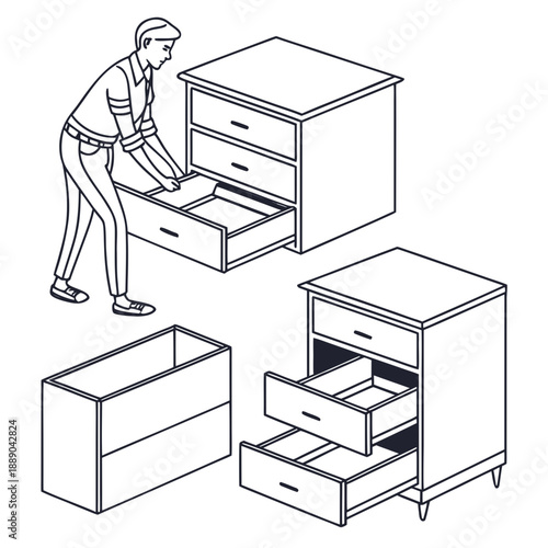 Person organizing drawers in furniture