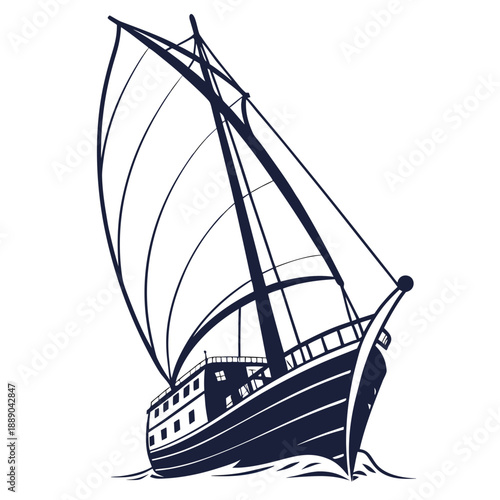 Sailing ship on waves