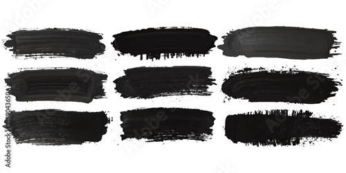 Set of black and white ink splashes and paint brush strokes collection for artistic design and grunge backgrounds