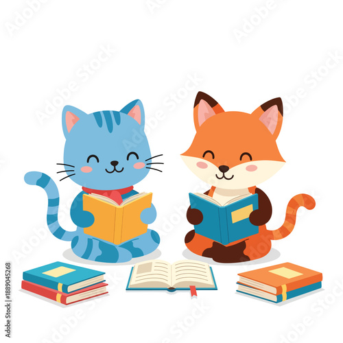 Cats Reading Books Together