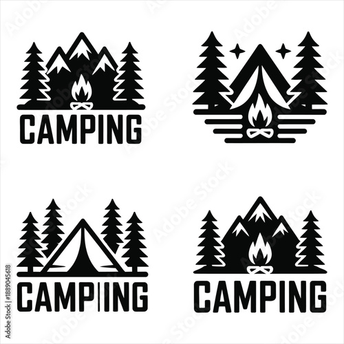 Outdoor camping and mountain adventure vintage badge and emblem collection